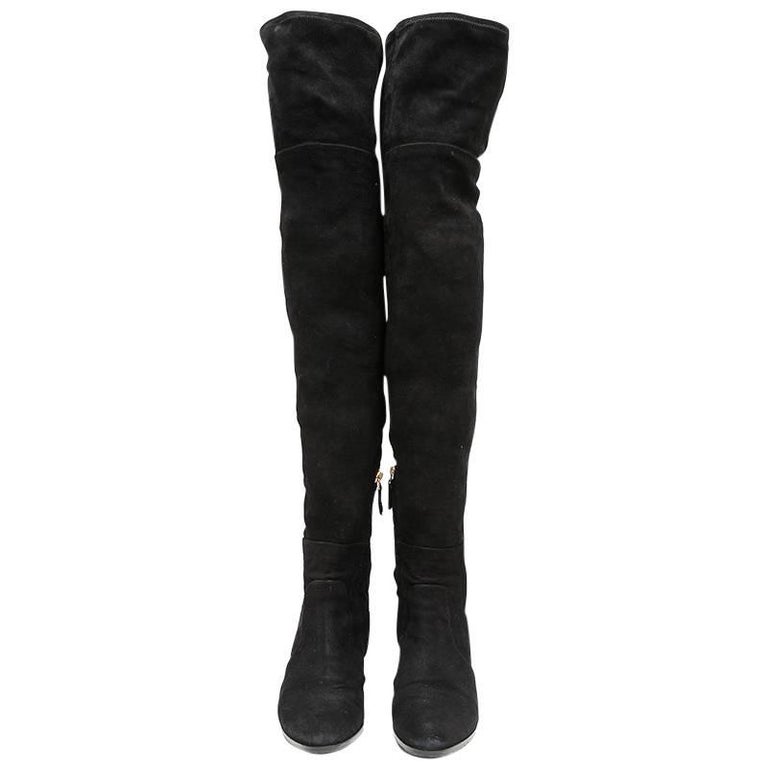 CHANEL Thigh Boots in Black Suede Calfskin Size 38.5FR at 1stDibs