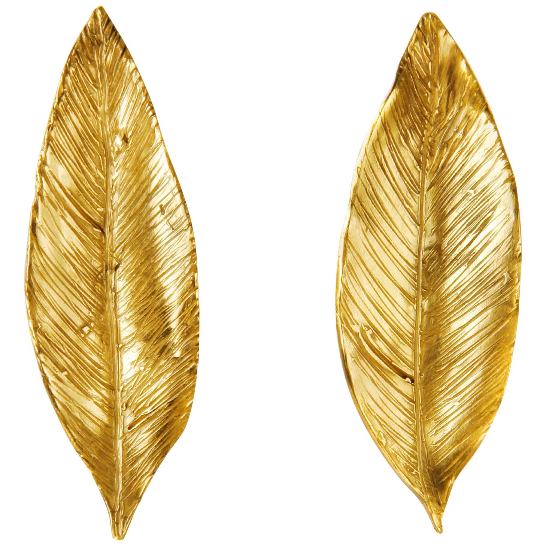 Giulia Barela Leaves Medium Earrings, 24k gold plated bronze For Sale