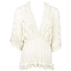 Oscar De La Renta Ivory Silk Crochet Top