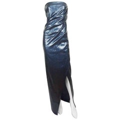 Donna Karan Navy Sequin Strapless Gown 