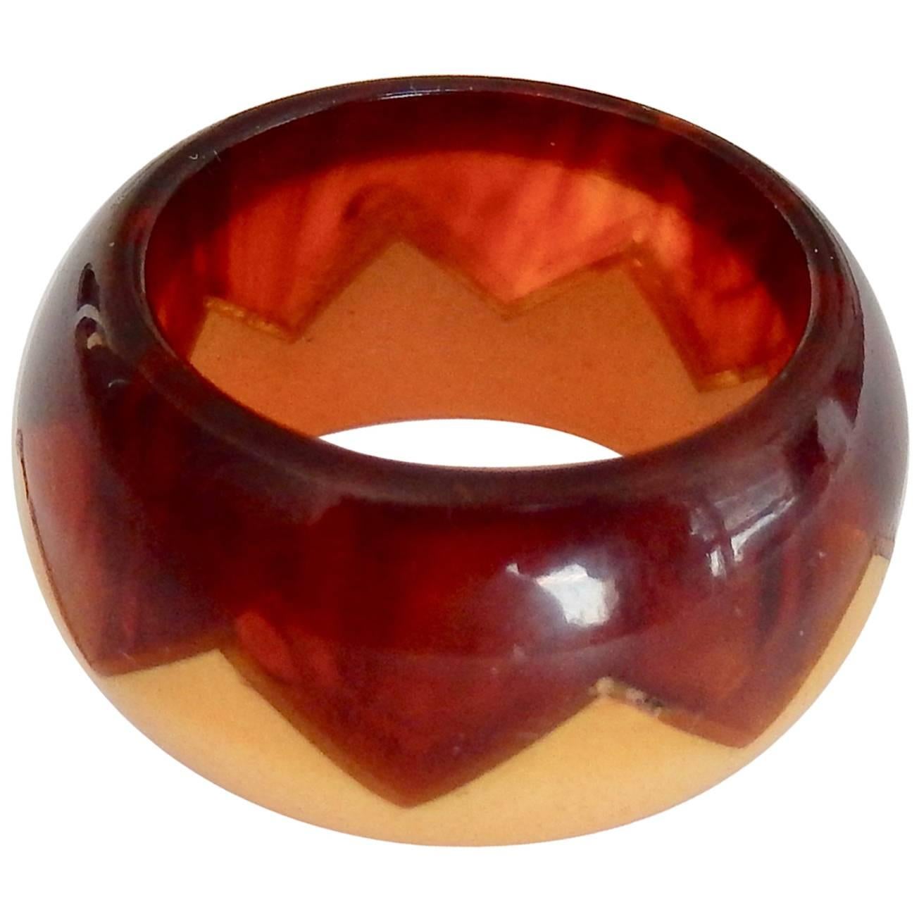 Art Deco Two-Color Geometric Bakelite Ring For Sale