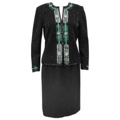 Abito da sera in maglia nera Adolfo degli anni '70 con perline di ispirazione Art Deco