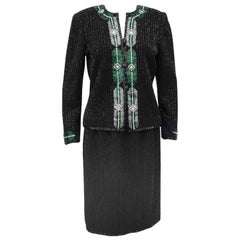 1970s Adolfo Black Knit Evening Suit with Art Deco Inspired Beading 