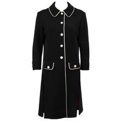 Vintage 1970s Carnaby Black Mod Look Knit Coat with Cream Trim