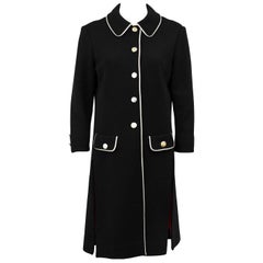 1970s Carnaby Black Mod Look Knit Coat with Cream Trim 