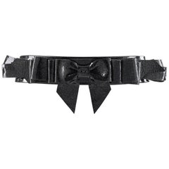 CHANEL S/S 2008 Black Patent Glitter Leather Layered Bow Waist Belt