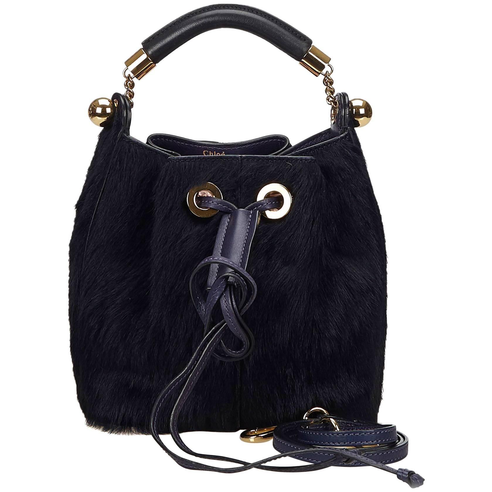 Chloe Dark Blue Fur Gala Bag For Sale