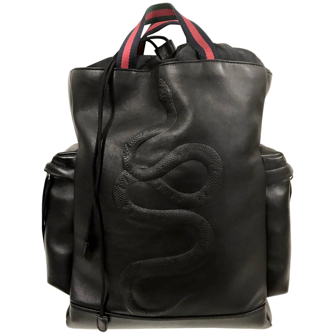Gucci  Backpack Snake in Black Leather for men's 2017 For Sale