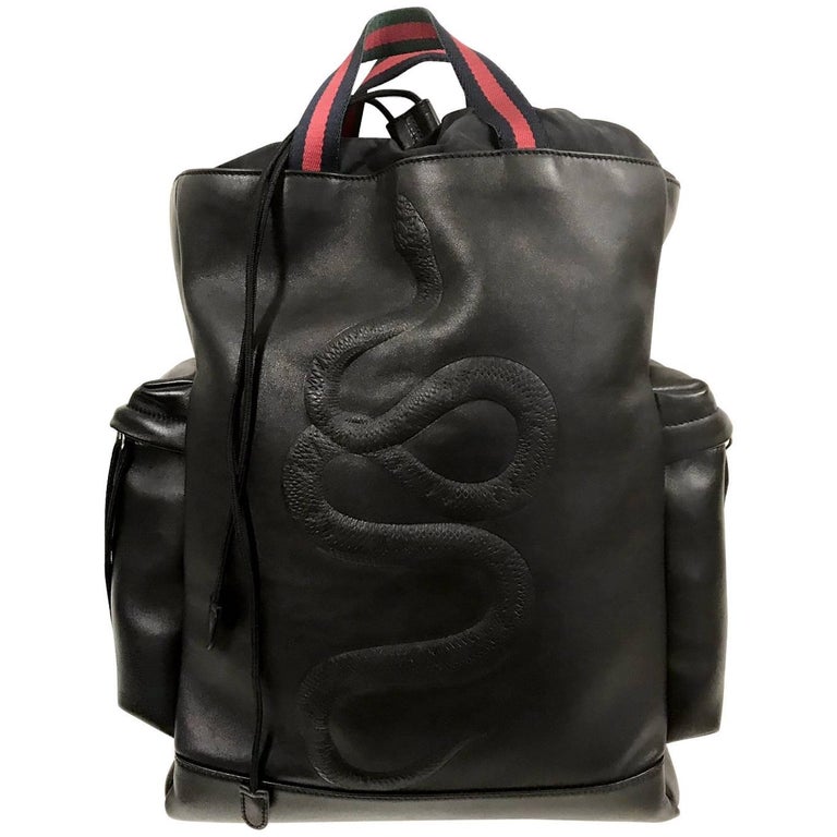 Gucci Backpack Snake in Black Leather for men's 2017 For Sale at
