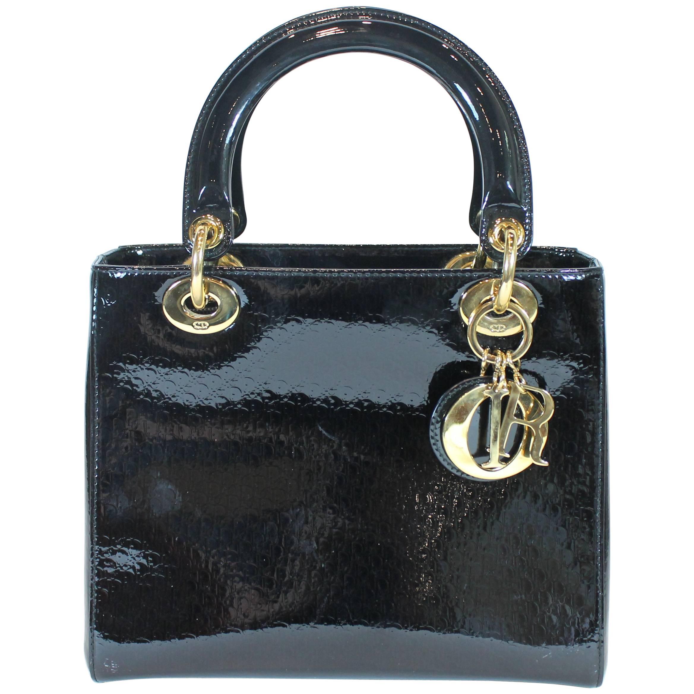 Lady Dior Black Patent leather Medium Bag