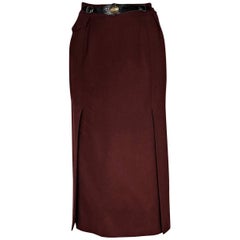 Burgundy Vintage Hermes Wool Skirt