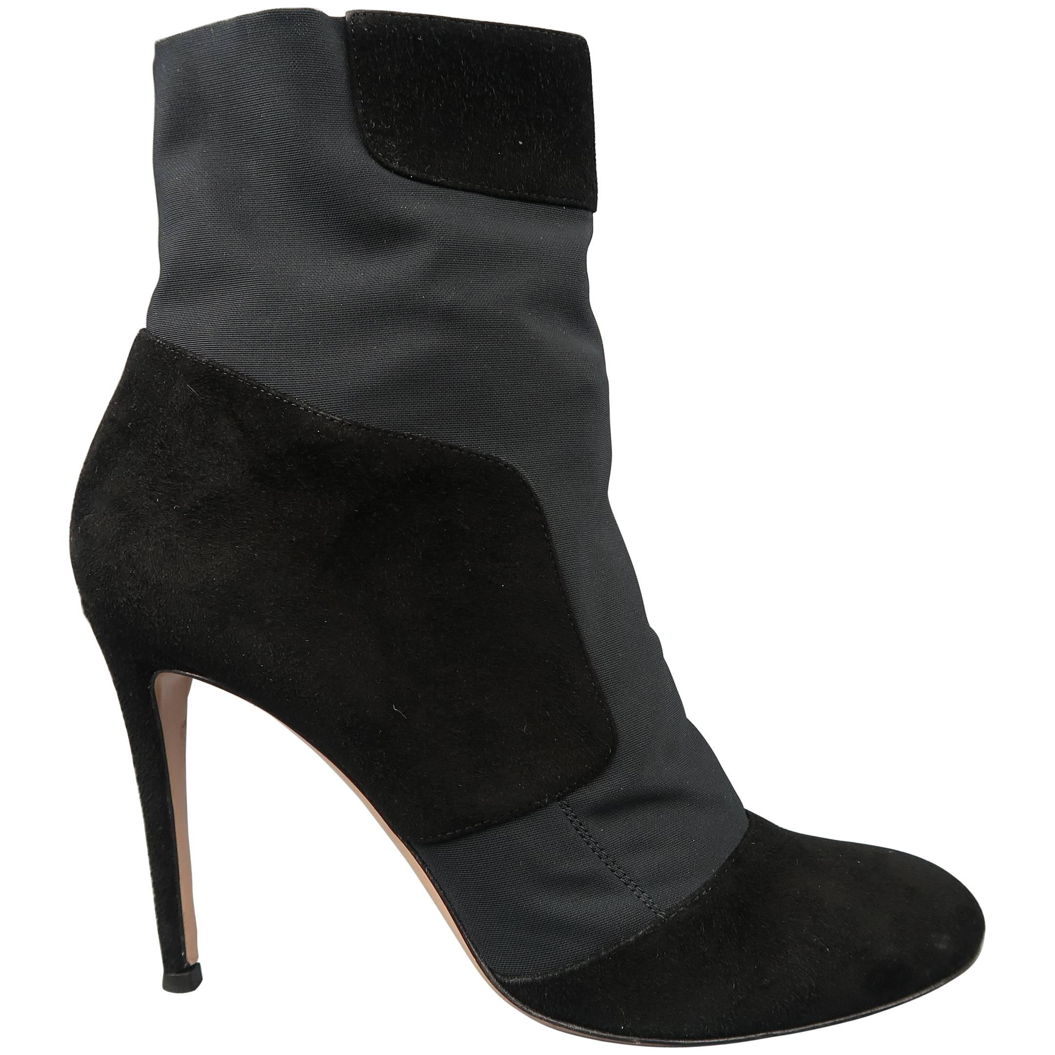 GIANVITO ROSSI Size 10.5 Black Suede Nylon Pull On Stretch Ankle Boots
