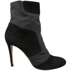 GIANVITO ROSSI Size 10.5 Black Suede Nylon Pull On Stretch Ankle Boots