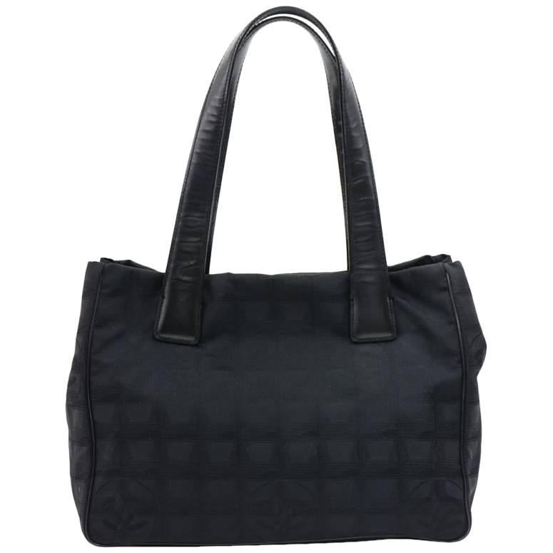 Chanel Travel Line Black Jacquard Nylon Tote Bag  For Sale
