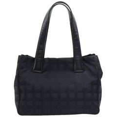 Used Chanel Travel Line Black Jacquard Nylon Tote Bag 