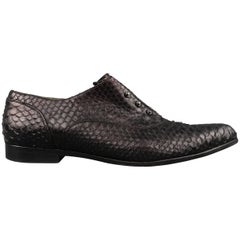 LANVIN Size 12 Black SNake Skin Pointed Screw Oxford Flats