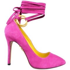 CHARLOTTE OLYMPIA 6 Fuchsia Pink Suede Sabine Wrap Heels Pumps - Retails $825
