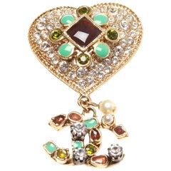 Chanel Spring 06 Iconic CC Logo Heart Rhinestone Brooch