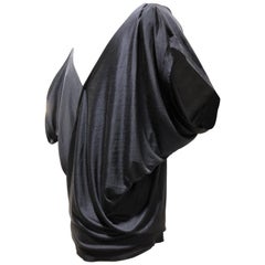 1980s Gianni Versace Lightweight Navy Blue Matte Silk Jersey Cocoon Blouse