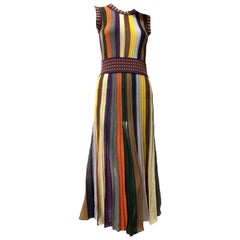 Missoni Multi-Color Tapered Stripe Rib-Knit Rayon Day Dress W/ Banded Details