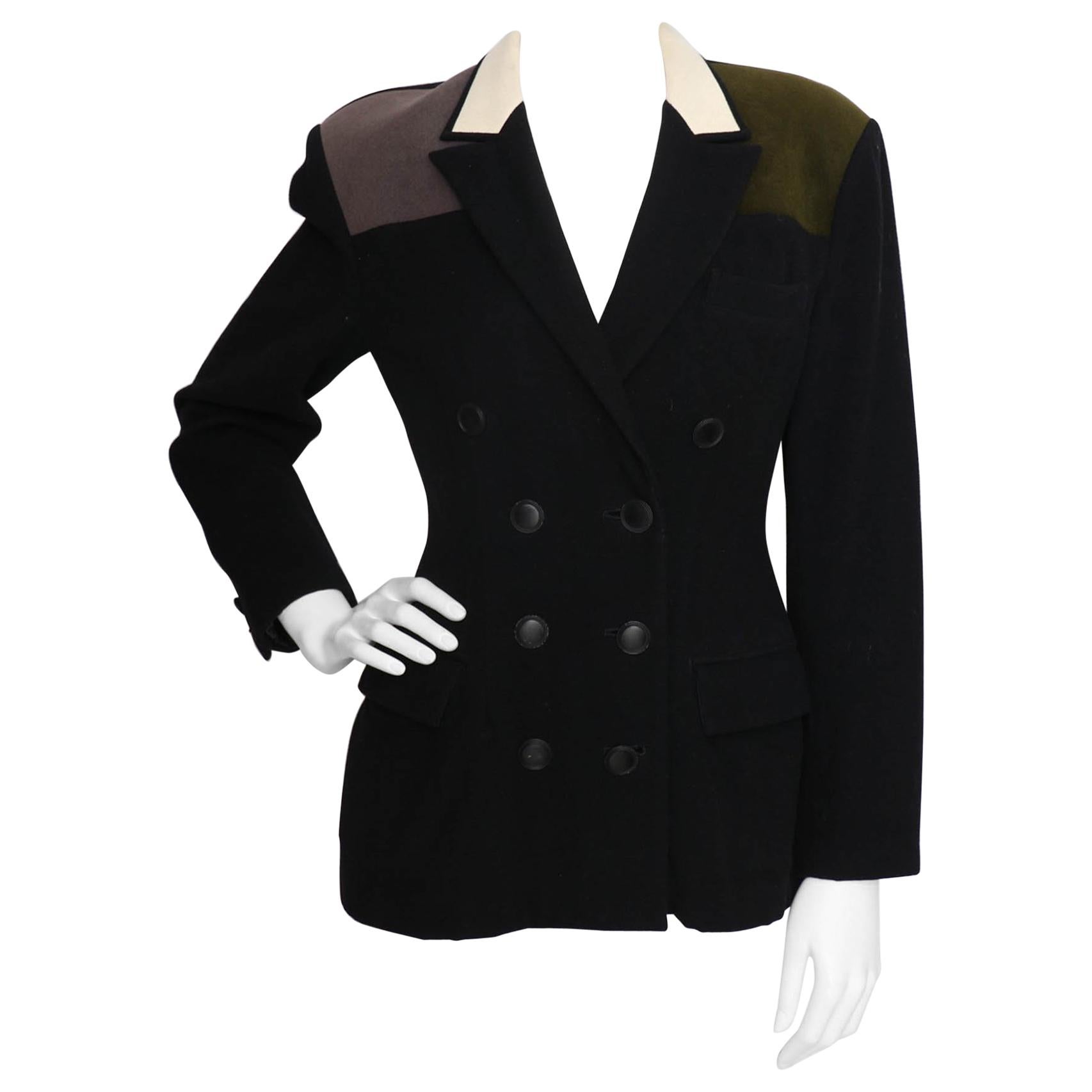 A 1980s Vintage Yohji Yamamoto Wool Blazer with Contrast Panels XS For Sale