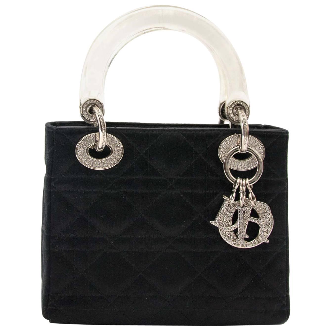 Dior Lady Dior Mini Black Satin bag With Crystals