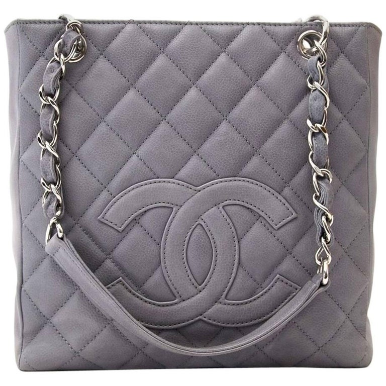 Chanel Grey Petite Shopping Tote Bag at 1stDibs chanel grey bag