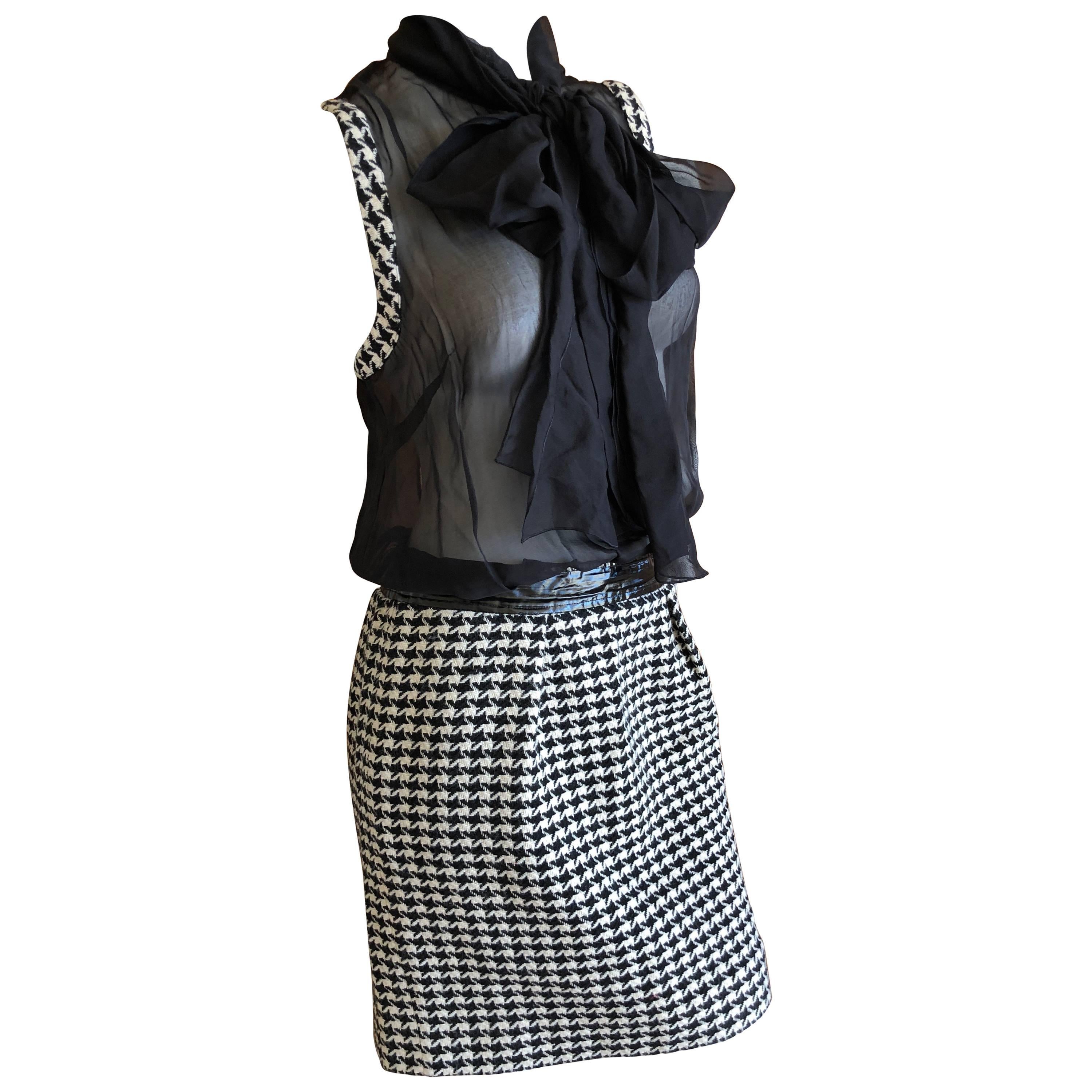 Dolce & Gabbana D&G Vintage Sheer Houndstooth Dress with Pussy Bow For Sale