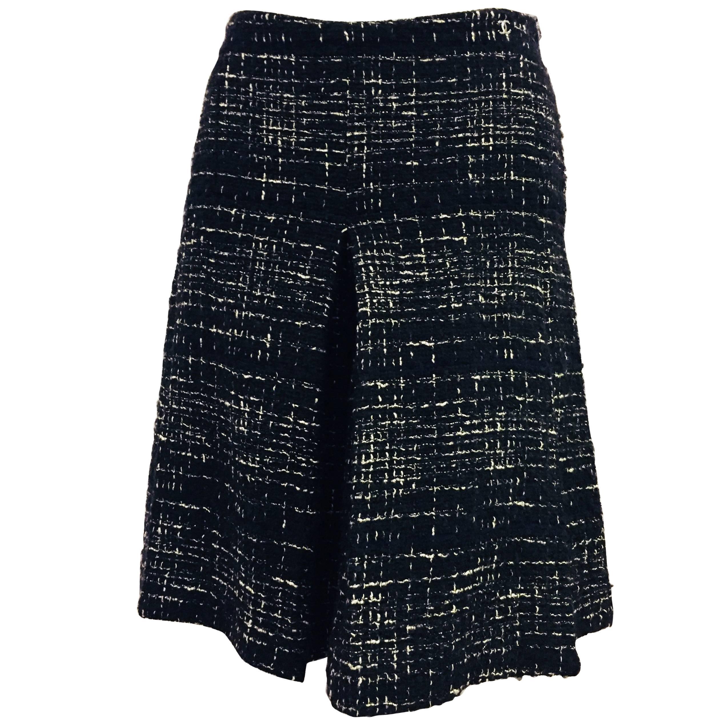 Chanel Black and White Wool Blend Tweed Culotte Skirt 