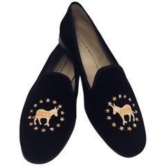 Used Stubbs & Wootton US Political Party Black Velvet Slippers 