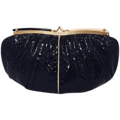 Vintage Judith Leiber Black Gathered Python Convertible Clutch  