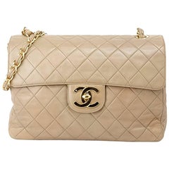 Retro Chanel Soft Beige Leather Lambskin Single Flap Jumbo Bag, 1990s