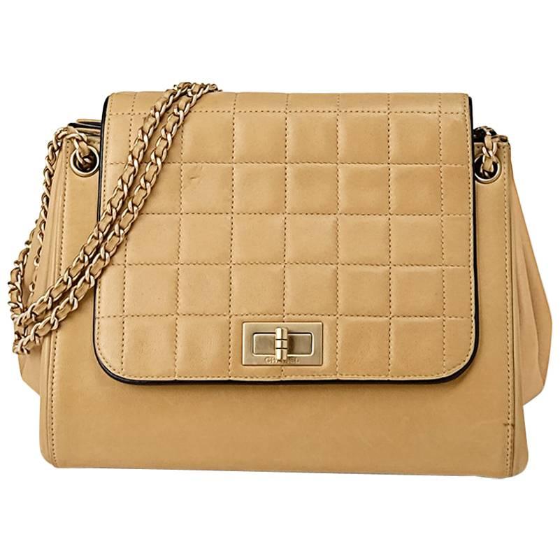 Chanel early 2000 Chocolate Bar Beige and Black Shoulder Bag For Sale