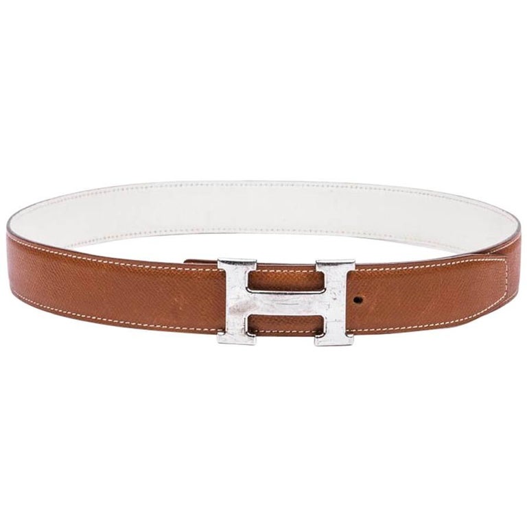 HERMES H Reversible Belt in Togo Gold and White Leather Size 80FR at ...