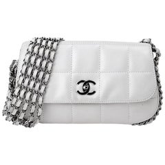 Chanel White Lambskin Silver Hardware Single Flap Bag, 2003 