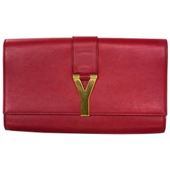 Saint Laurent Red Leather Cabas ChYc Clutch Bag