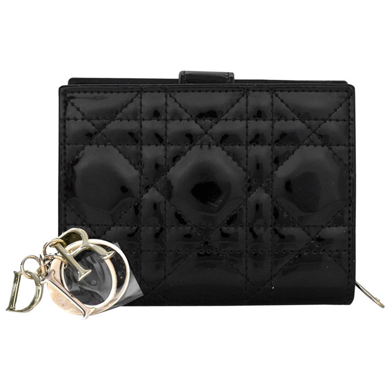 Dior Metallic Blue Patent Leather Lady Dior Zip Around Wallet IUCN Water