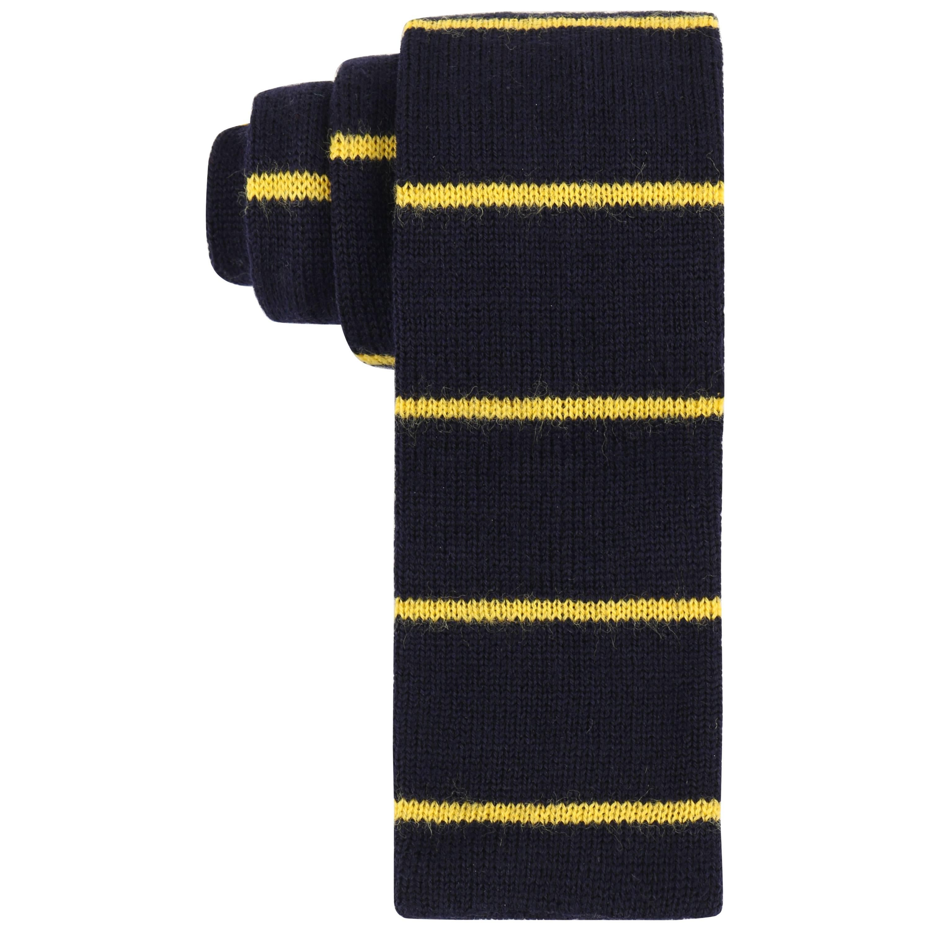 GUCCI c.1980's Navy Blue & Yellow Striped Wool Knit Necktie Tie NOS