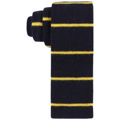 Vintage GUCCI c.1980's Navy Blue & Yellow Striped Wool Knit Necktie Tie NOS