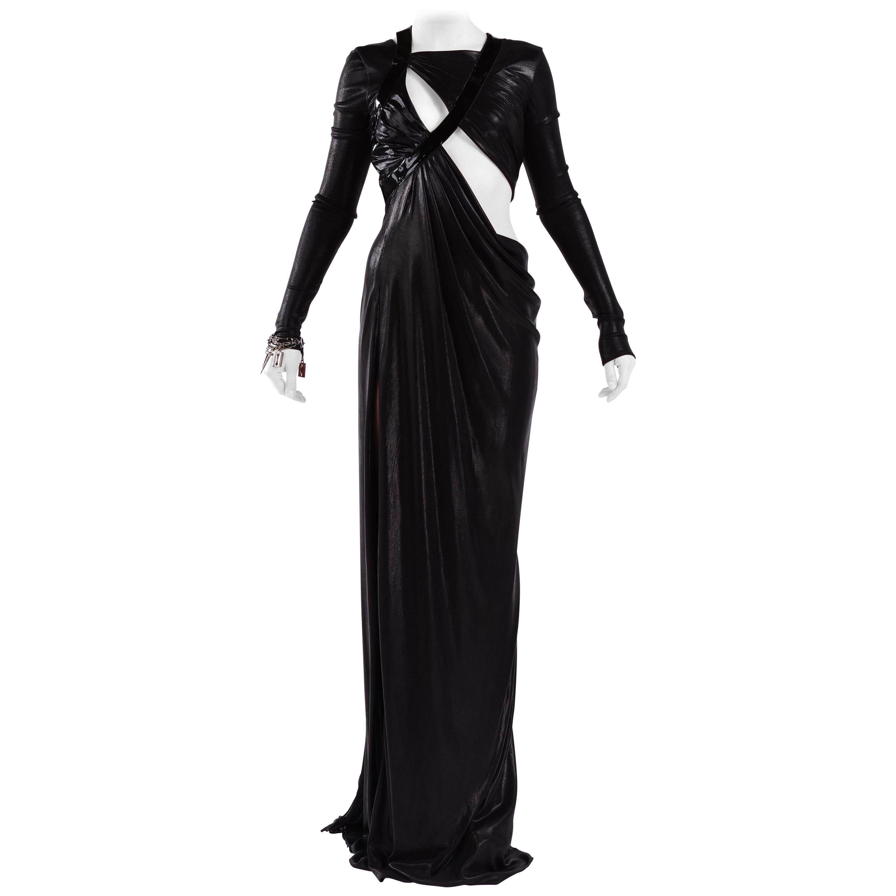 F/W 2013 L#51 VERSACE HOTTEST BLACK LIQUID JERSEY Gown 38 - 2