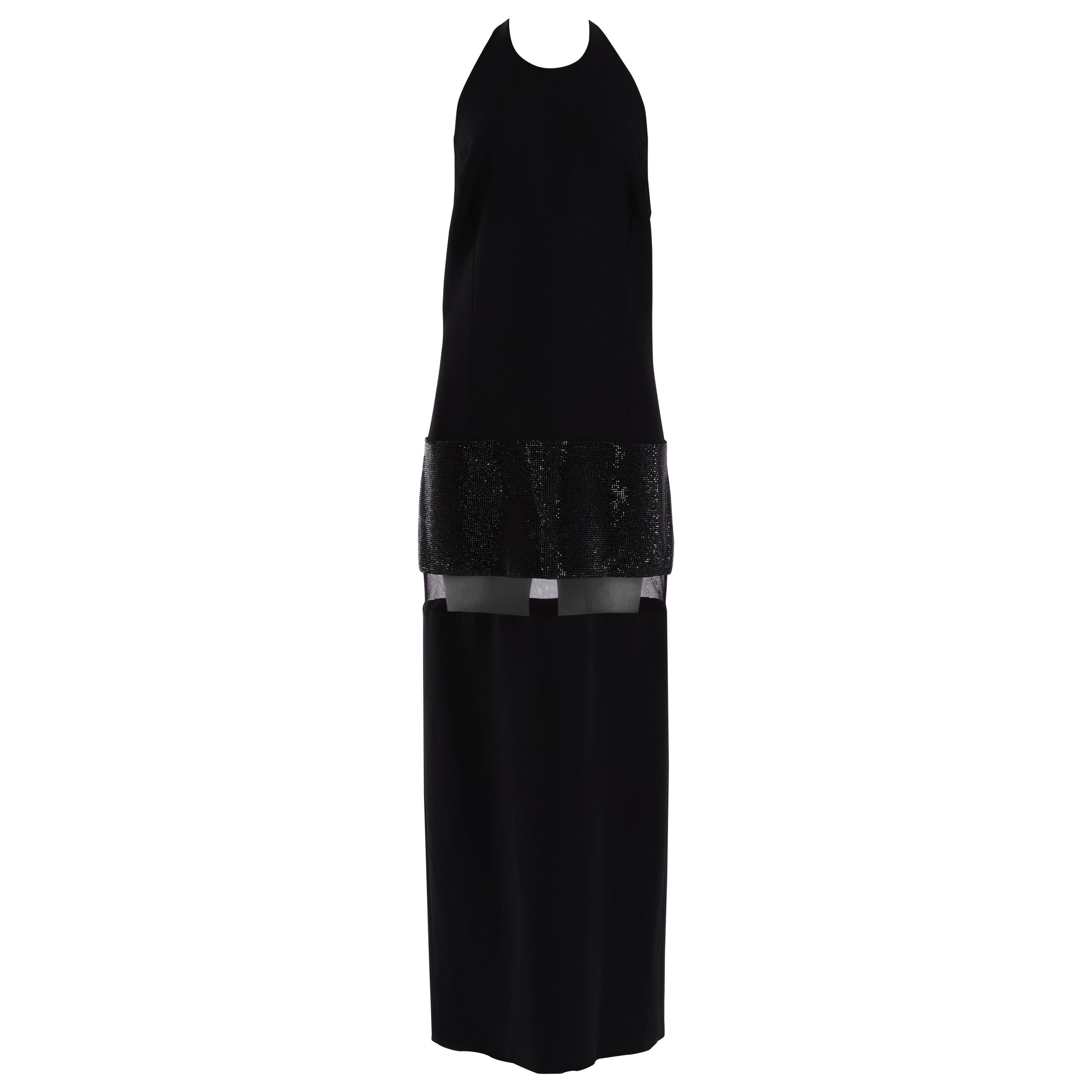 Robe longue Versace look n° 42 noire ornée de cristaux en maille, printemps-été 2015  42 - 6 en vente