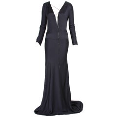 Used New Tom Ford for Gucci F/W 2002 Black Silk Gown with Leather Tie It. 44