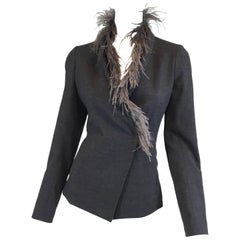 Brunello Cucinelli Wool Blazer with Ostrich feather Trim