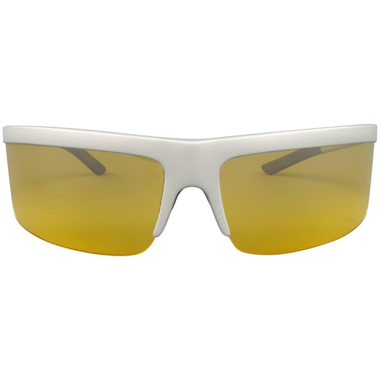 PRADA Sunglasses Metallic Silver Acetate Yellow Lens Active Ski Sport