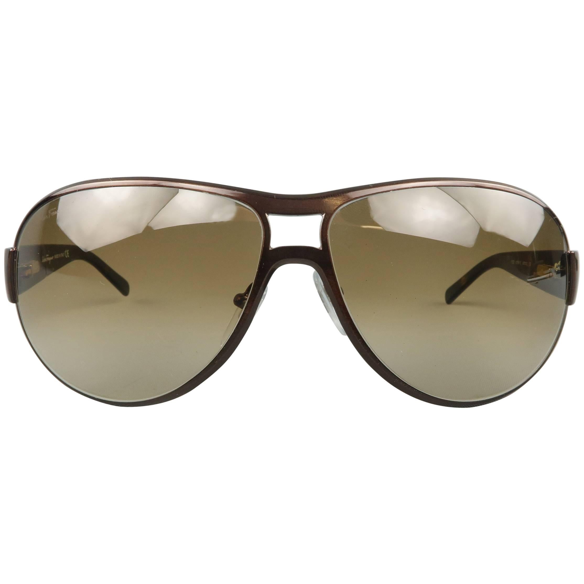SALVATORE FERRAGAMO Copper Acetate & Metal Aviator Sunglasses