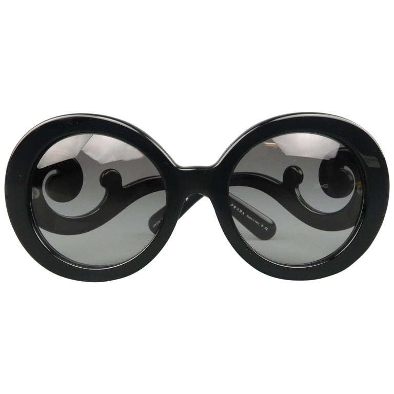 Prada Black Round Lens Baroque Swirl Arm Sunglasses at 1stDibs | prada  sunglasses curly arm, prada baroque swirl sunglasses, prada swirl sunglasses  square