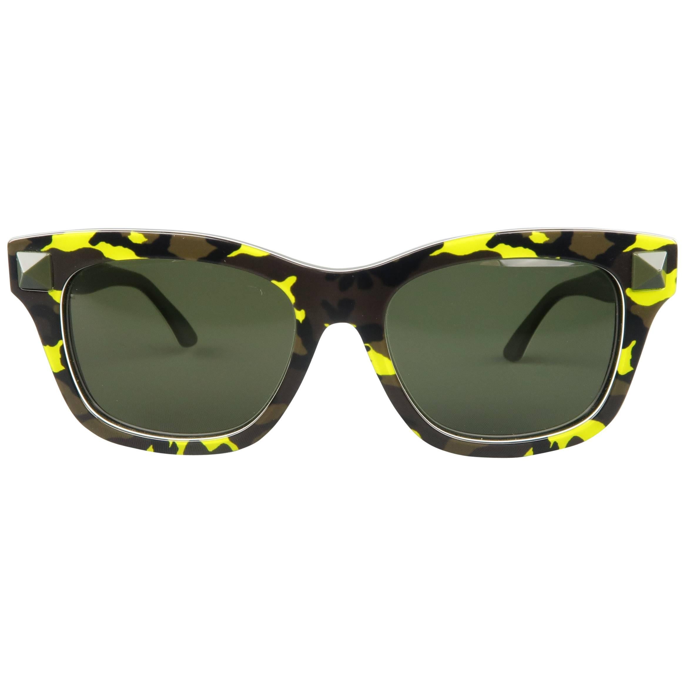 VALENTINO Olive & Lime Green Camouflage Acetate Rockstud Wayfarer Sunglasses