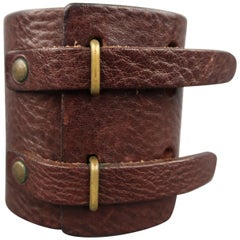 MAISON MARGIELA Bracelet - Thick Brown Leather Cuff Jewelry