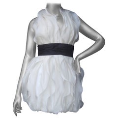 Marchesa Notte White Ruffled Silk Cocktail Dress US Size 4 