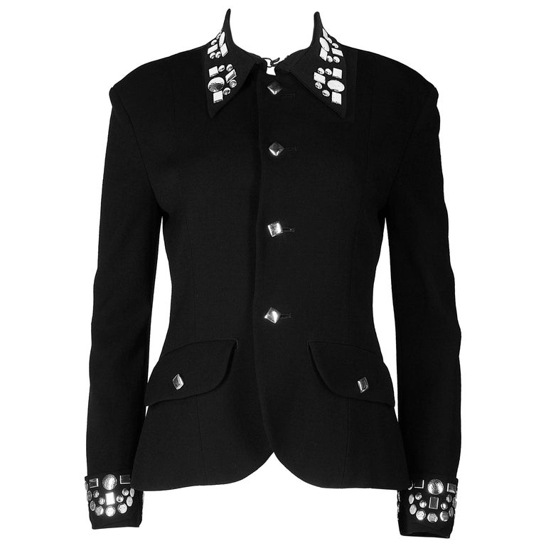 Yohji Yamamoto black wool jacket with silver studs, aw 1997 For Sale at